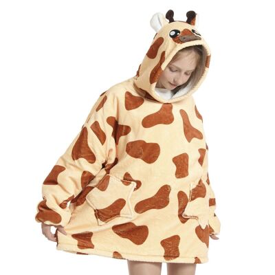 Vestaglia per bambini in stile felpa e morbidissima coperta in peluche. Tasche anteriori. disegno giraffa