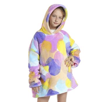 Peignoir enfant style sweat-shirt et couverture en peluche extra-douce. Poches avant. Conception de points multicolores 1