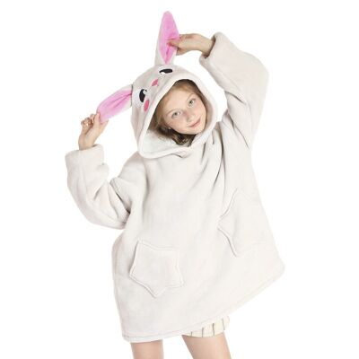 Peignoir enfant style sweat-shirt et couverture en peluche extra-douce. Poches avant. Conception de lapin