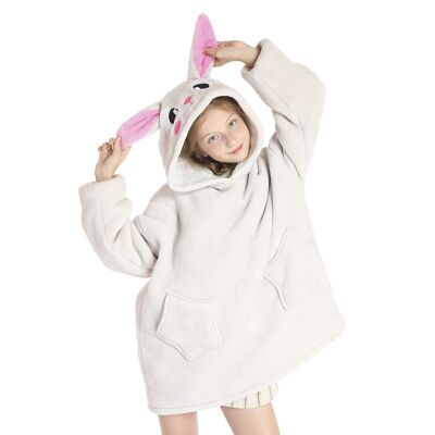 Children's sweatshirt-style robe and extra-soft plush blanket. Front pockets. Rabbit Design