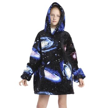 Peignoir enfant style sweat-shirt et couverture en peluche extra-douce. Poches avant. Conception de constellations 3