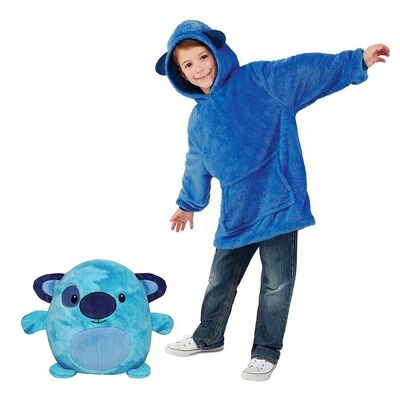 Convertible cuddly toy in extra soft plush sweatshirt, 60x47cm. Front kangaroo pocket. Little Bear Design