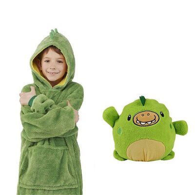 Convertible cuddly toy in extra soft plush sweatshirt, 60x47cm. Front kangaroo pocket. dragon design