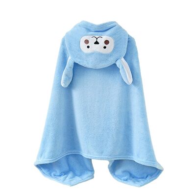 Bunny design children's blanket robe. Blue