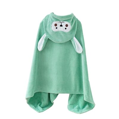Bunny design children's blanket robe. Green