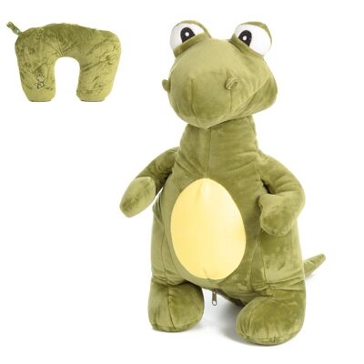 2-in-1 travel neck pillow convertible plush dinosaur.