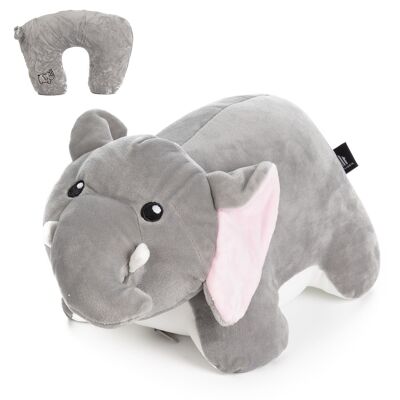 Elefante de peluche convertible en almohada de viaje para cuello, 2 en 1.