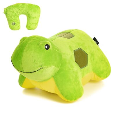 Convertible stuffed turtle into a travel neck pillow, 2 in 1.