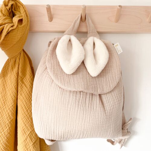 Sac à dos enfant oreilles lapin gaze de coton latte