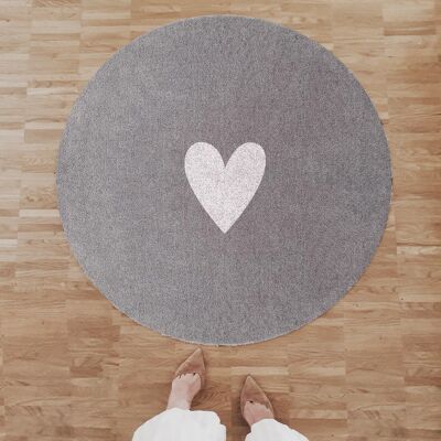 POLYAMIDE ROND LAVABLE MAT CŒUR GRIS