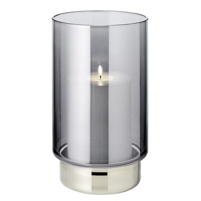 Lanterna Isla (H 21 cm), vetro cristallo scuro soffiato a bocca con bordo platino