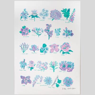 Floral Alphabet A3 Risograph Print