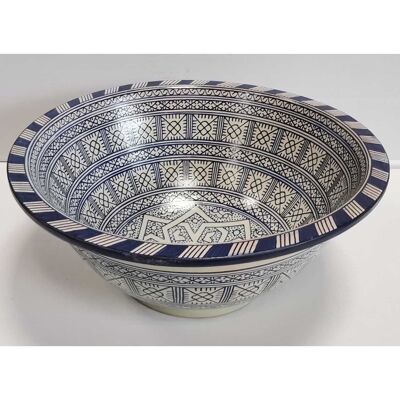 Lavabo marocain en céramique Fes2 Ø 35cm rond bleu blanc | lavabo peint à la main du Maroc