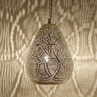 Lampada orientale Saham D18 | lampada in vero ottone argentato | Lampada a sospensione boho in stile marocchino