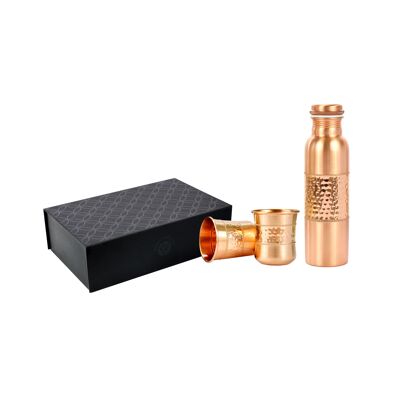 El'Cobre Premium Copper Curved Sequence Glasses & Mid - Sequence Bottle Set (2 Gläser & 1 Flasche in einem Geschenkset)
