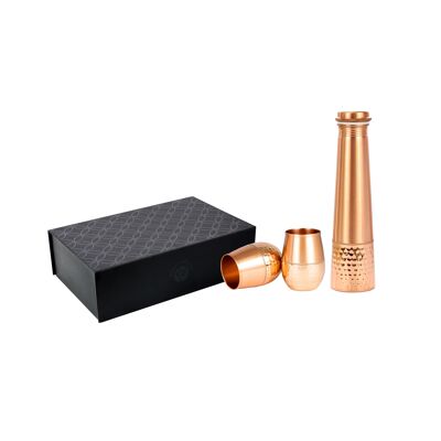 El'Cobre Premium Copper Sequence Glasses& Sequence Tower Bottle Set (2 Glasses & 1 Bottle in a Gift Box)