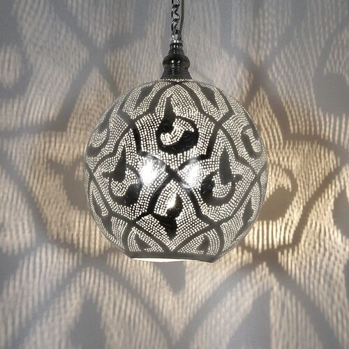 Ägyptische Lampe Suada D23 | orientalisch Hängeleuchte Silber | echt versilberte Messinglampe