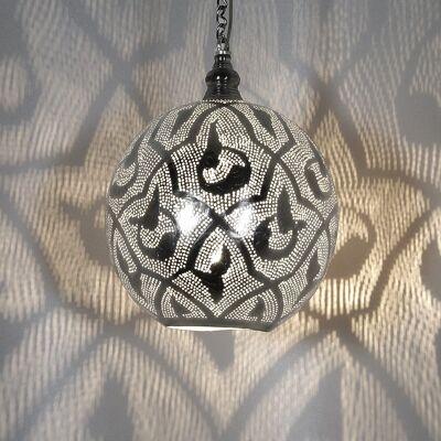 Lampada egiziana Suada D23 | lampada a sospensione orientale argento | lampada in vero ottone argentato