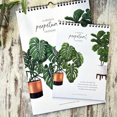 Infinite Perpetual Calendar, Annual Calendar, No Date, Birthday Calendar, Indoor Plants, Botanical Illustration
