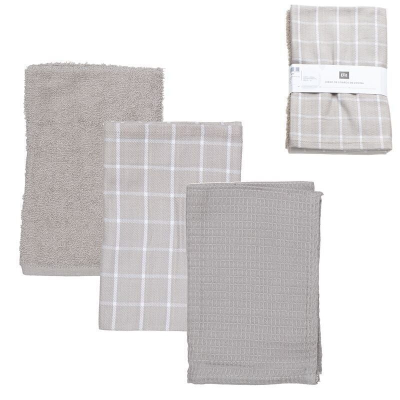 JUEGO 3 PAÑOS COCINA ESSENTIAL GRIS HH292910