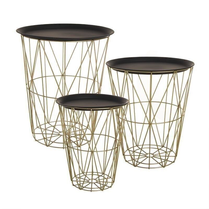 JUEGO DE 3 MESAS AUX.ORO/NEGRO HH294704