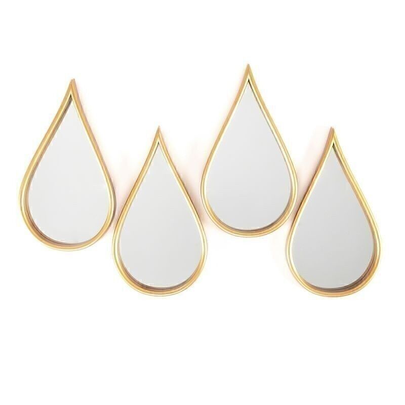 JUEGO DE 4 ESPEJOS PARED FORMA LAGRIMA ORO HH278475