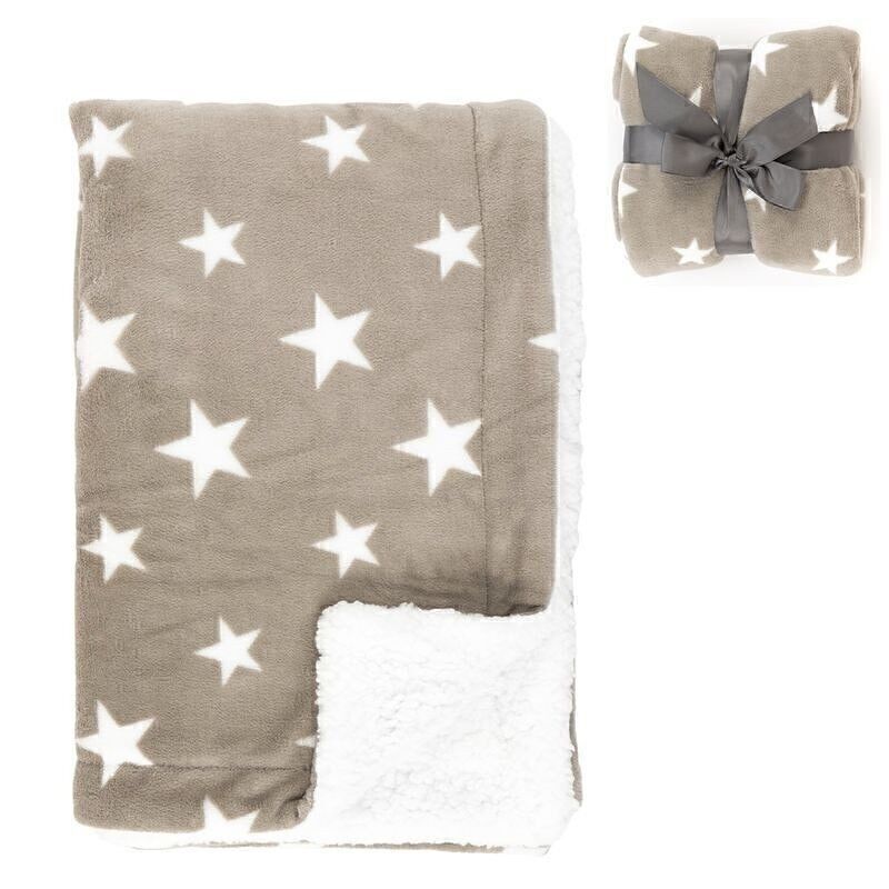 MANTA MICROFIBRA 125X150 SHERPA GRIS TOPO ESTRELLAS HH305025