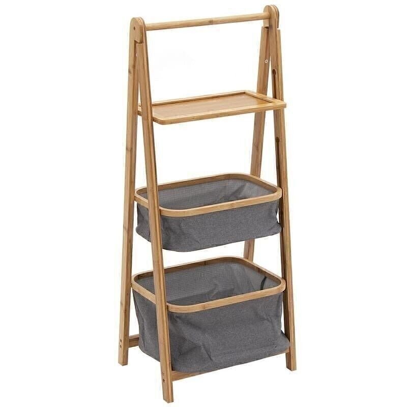 MUEBLE 2 CESTAS CON ESTANTE BAMBU GRIS HH304511