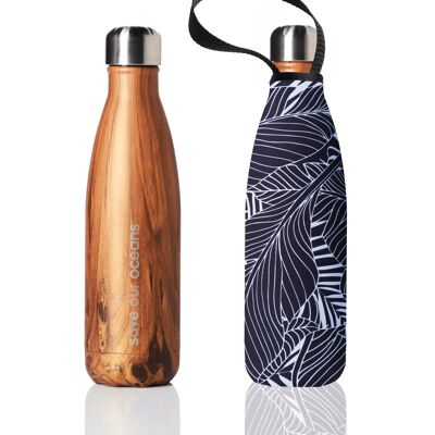 Future Bottle + Carry Cover (Wood Leaf Print) - 500 ml - Woodgrain