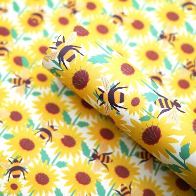 Papel de regalo reciclado de girasol y abeja