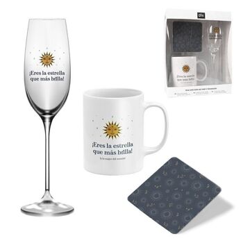 SET REGALO MUG CON COPA DE VINO Y POSAVASOS HH304322