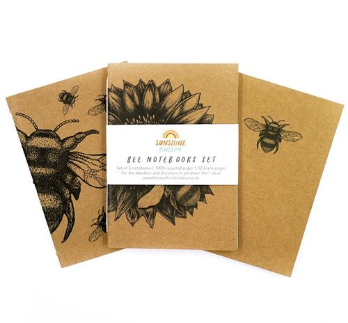 Set of 3 Bee Recycled Notebooks