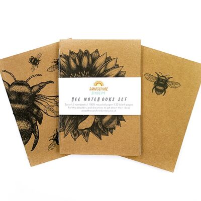 Set of 3 Bee Recycled Notebooks