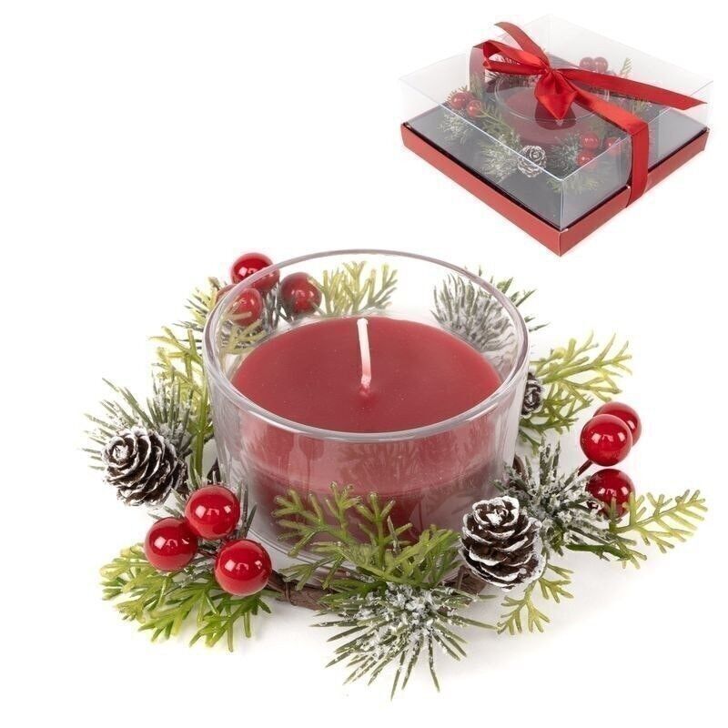 VELA EN VASO DECORADO NAVIDAD ROJO HH30512273