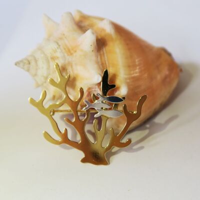 Gold or silver coral and small fish brooch jewelry