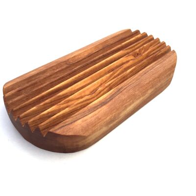 Soap dish with slats rectangular rounded olive wood