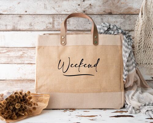 Weekend design Natural Luxury Jute and Leather Market Shopper Bags