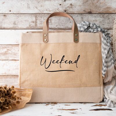 Natürliche, luxuriöse Einkaufstaschen aus Jute und Leder im Weekend-Design