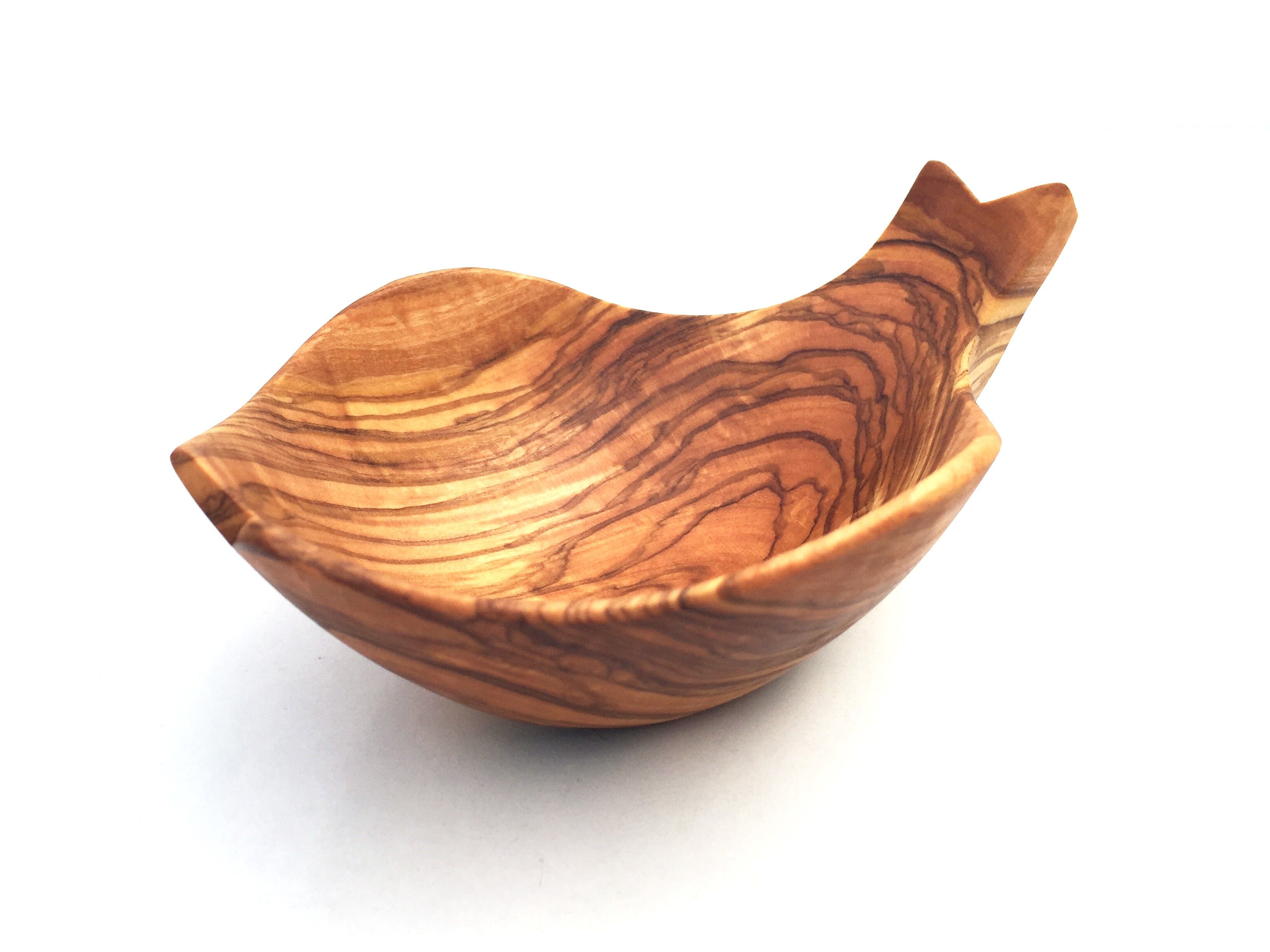 Ciotola a forma di pesce realizzata a mano in legno d'ulivo