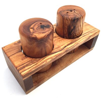 Salt shaker & pepper shaker station made of olive wood