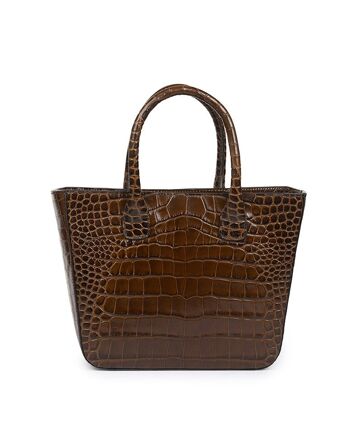 Sac trapèze en cuir embossé crocodile marron Leandra 4