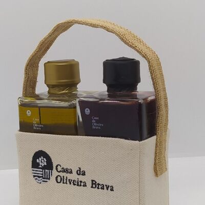 Huilier en tissu : Vinaigre de vin rouge vieilli et huile d'olive extra vierge