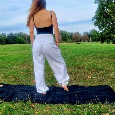 Pantalon de yoga bouffant en coton, sarouel femme, pantalon taille haute, pantalon hippie, pantalon de yoga, pantalon bouffant hippie, pantalon bohème, pantalon décontracté, Royaume-Uni (couleur naturelle)