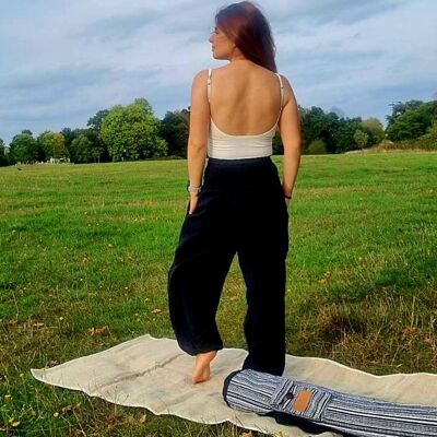 Pantalon de yoga bouffant en coton, sarouel femme, pantalon taille haute, pantalon hippie, pantalon de yoga, pantalon bouffant hippie, pantalon bohème, pantalon décontracté, Royaume-Uni (couleur noire)