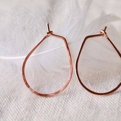 Small oval rose gold earrings, small hoops, drop shaped hoop earrings, lightweight, 14k rose gold filled, yellow gold filled, silver