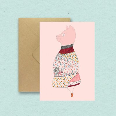 Carte chat rose vintage félicitations bonheur