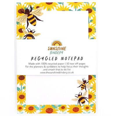 Bumble Bee A6 Blank Recycled Notepad