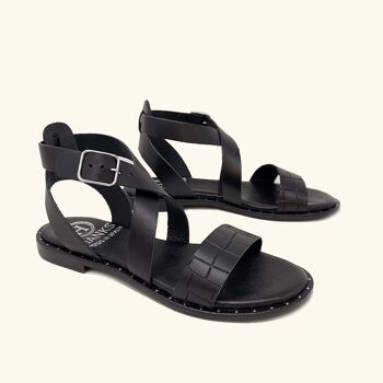 Sandales plates Mykonos en cuir noir 4
