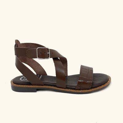 Flache Sandalen Mykonos Braunes Leder