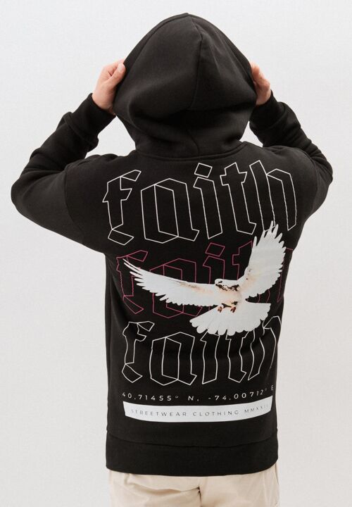 Sweat à Capuche Oversized Imprimé "FAITH" - Noir